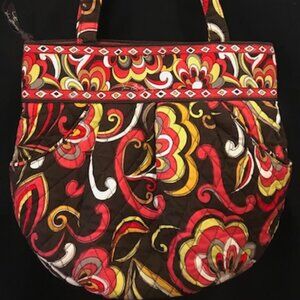 VERA BRADLEY PUCCINI 2008 RETIRED PATTERN PINK & BROWN FLORAL QUILTED HANDBAG
